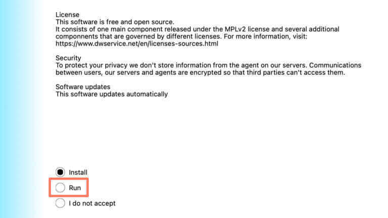DW Service Installation Screen