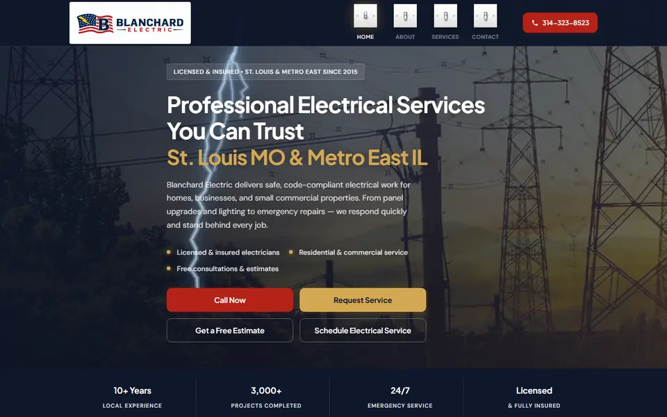 Blanchard Electric homepage for electrical services in St. Louis and Metro East Illinois