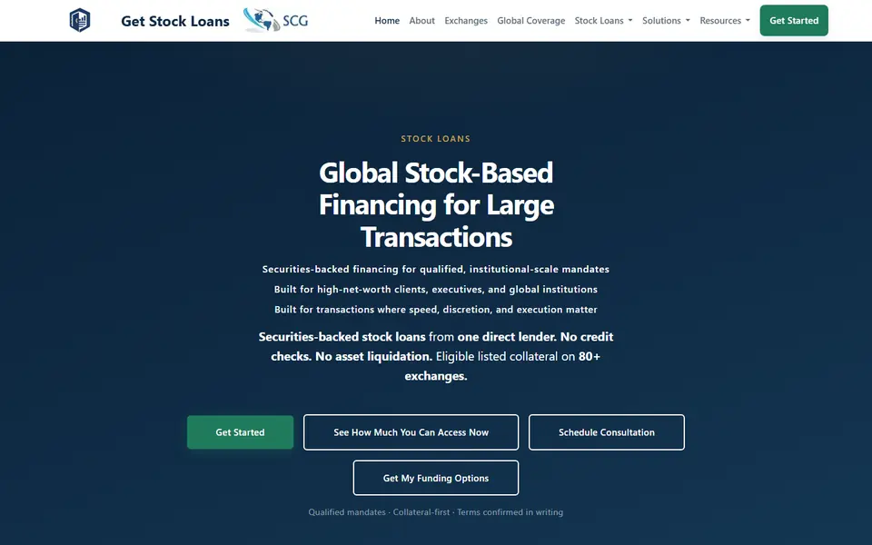 Get Stock Loans homepage for securities-backed stock loan financing
