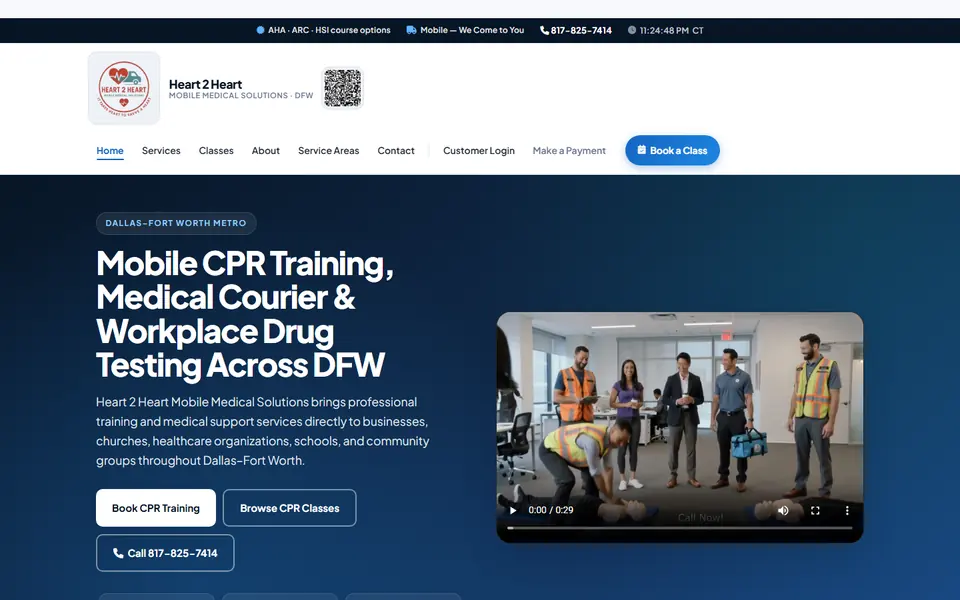 Heart 2 Heart Medical Solutions homepage for CPR training and medical services